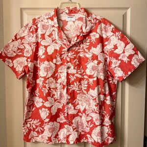 Old Navy Men’s Cotton Floral Hawaiian Camp Shirt Coral White XL